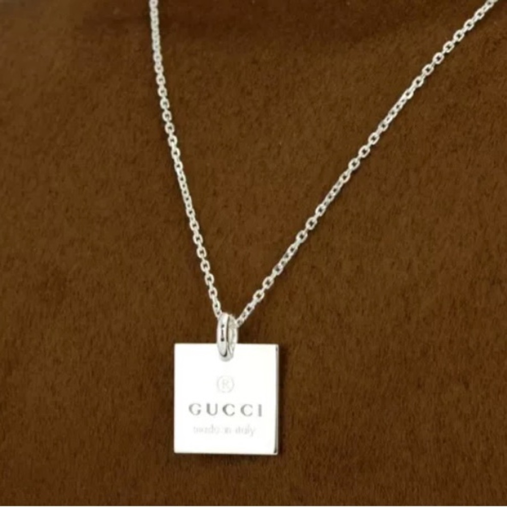 Gucci Sterling Silver 925 Square Pendant Necklace NIB - Picture 2 of 6